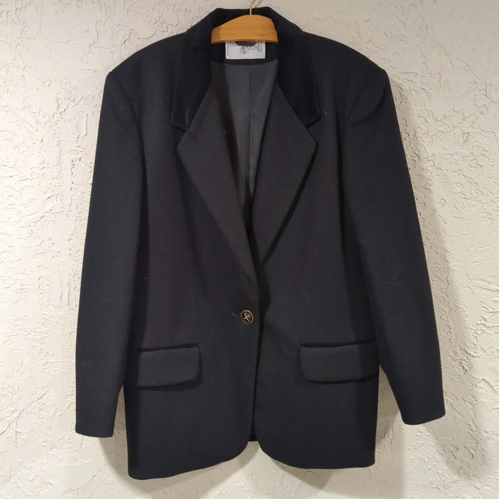 Vintage International Scene Black Wool Blazer Velvet Women's 13/14 Academia